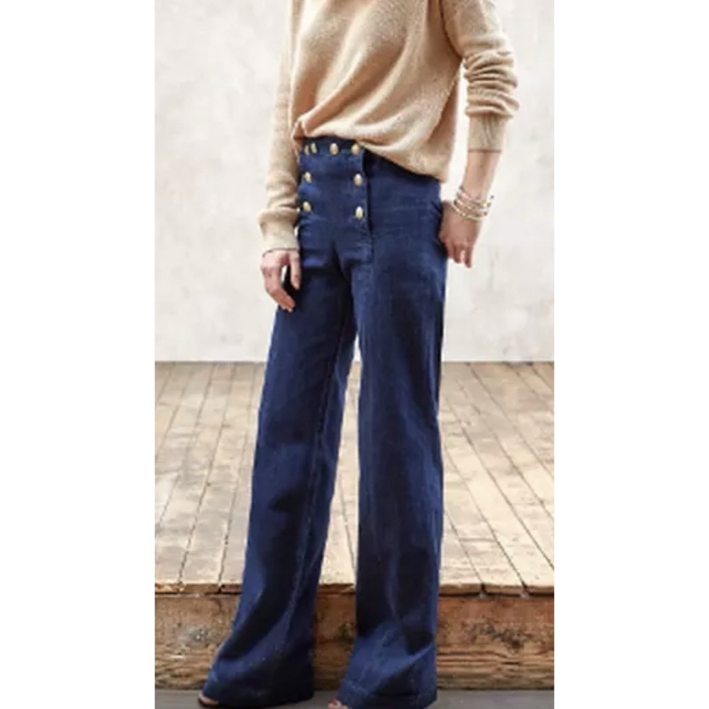 SEZANE The Francesca Jeans Sailor Trousers 36/US 4 High Rise Wide Leg Boho Denim